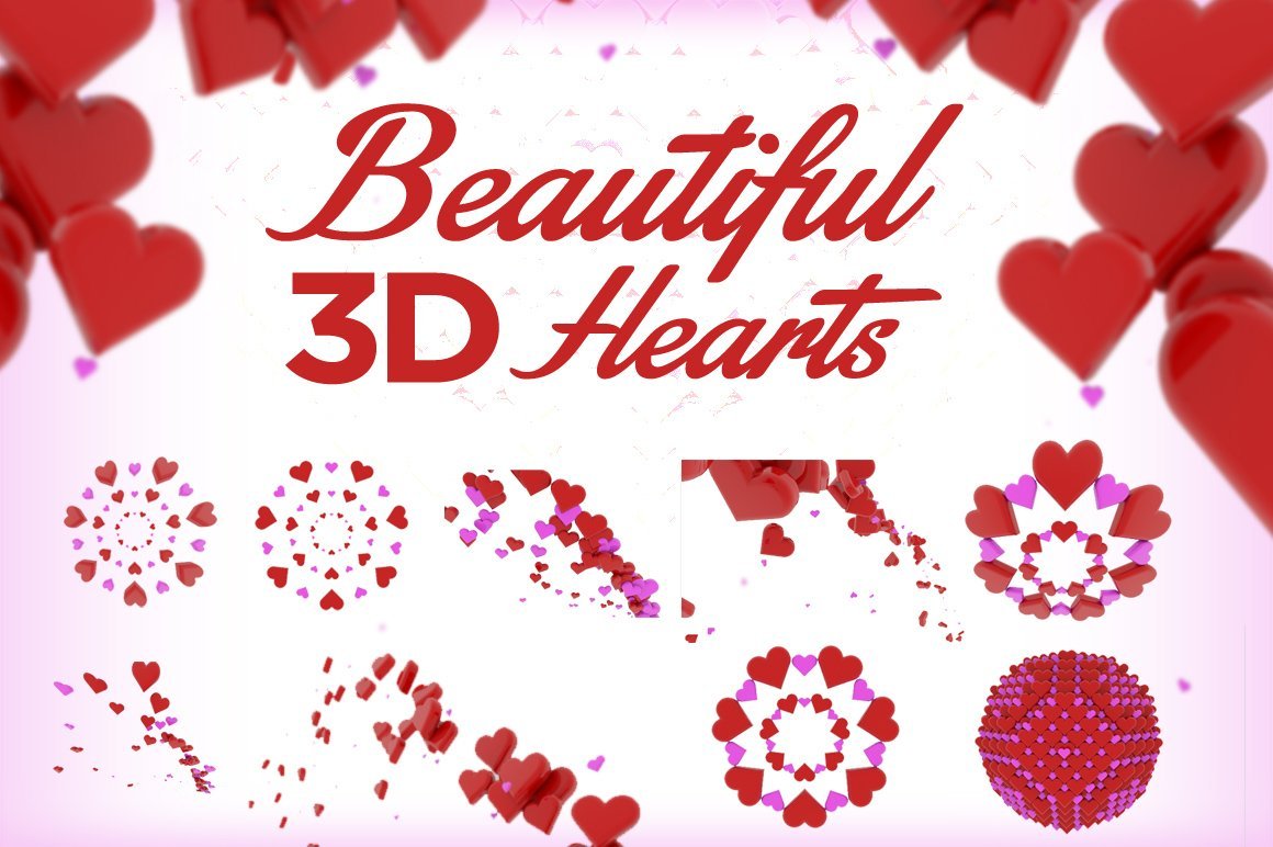 3D Hearts Render