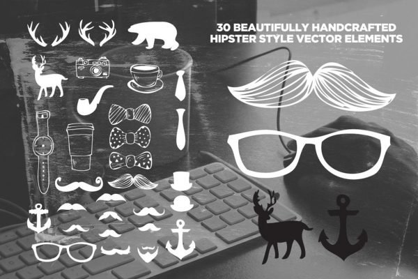 30 Handsketched Hipster Vectors by Layerform Design Co