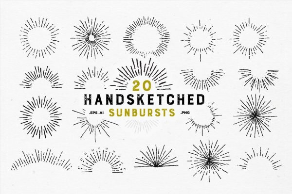 20 Handsketched Vector Sunbursts by Layerform Design Co